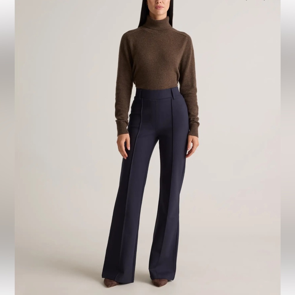 Quince Ultra-Stretch Ponte Flare Leg Pants in Navy
